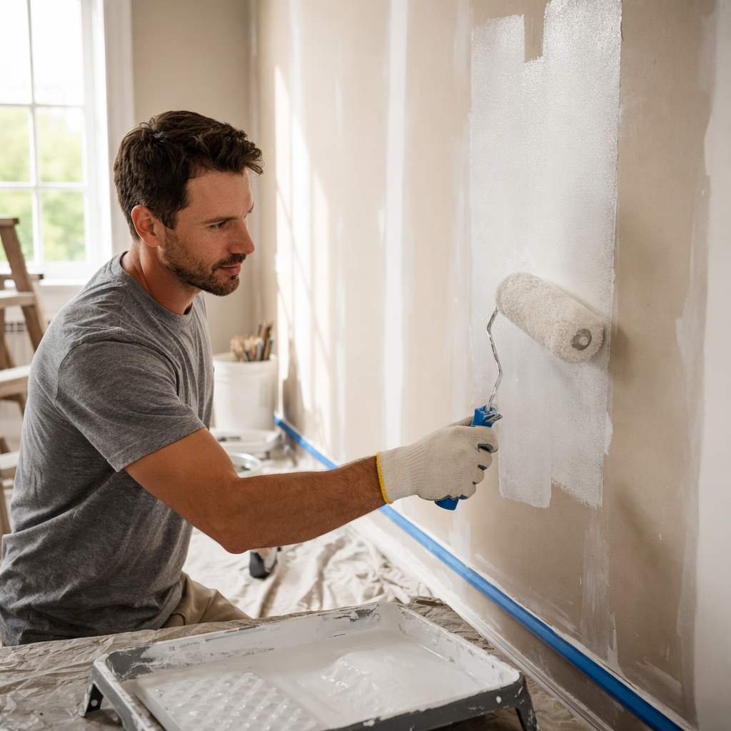 Applying primer to new drywall before painting to improve paint adhesion and durability